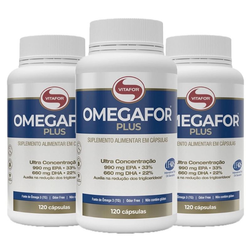 Kit com 3 potes 120 cápsulas de Omega 3 vitafor com alta concentração ...