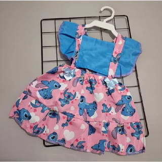Vestido Infantil Stitch Temático Mesversário Stitch Roupa De Bebe Lilo e Stitch Romper Jardineira Vestidinho bebe