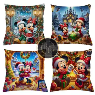 KIT 4 CAPAS PARA ALMOFADAS DE LUXO MICKEY E MINNIE FELIZ NATAL 45X45