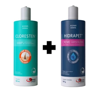 kit shampoo cloresten antibacteriano 500ml + creme hidrapet 500ml pós banho