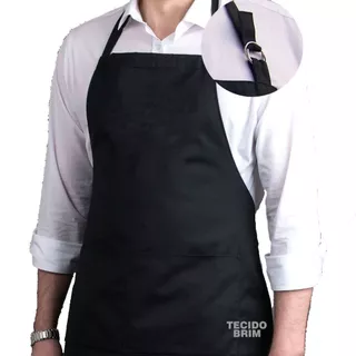 KIT 2 Aventais Brim Algodão Com Bolso Liso Regulável Uniforme Churrasco Perbella Uniformes Chef