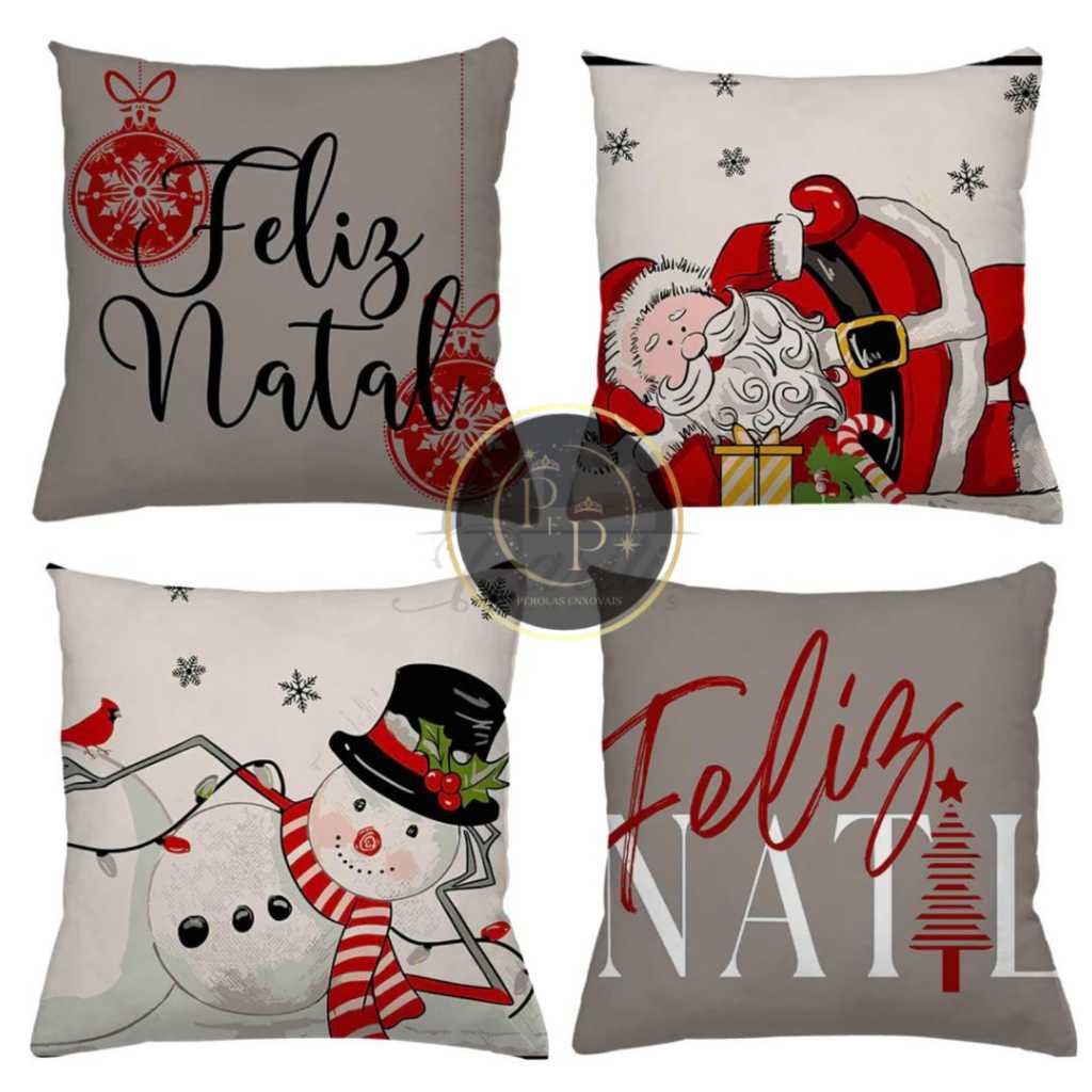 KIT 4 CAPAS DE ALMOFADAS DECORATIVAS DE LUXO NATAL PAPAI NOEL BONECO DE NEVE