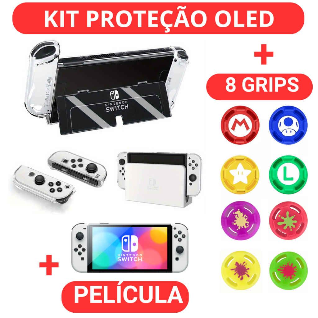 Protetor Transparente para Nintendo Switch Oled Acrílico Joy Cons Protetora 4 Peças Acessórios Switch Oled