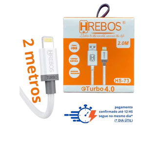 Cabo de Carregador para iPhone 11 12 13 14 USB Lightning 2 metros - Carga Super Rápida para Celular iOS(em até 12 horas)