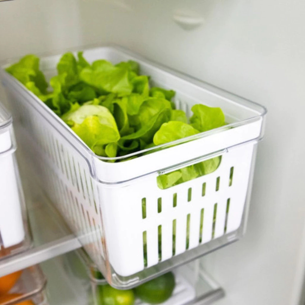 Pote Organizador de Geladeira para Salada Frutas e Verduras com Cesto escorredor Clear Fresh em acrílico - 5 Litros