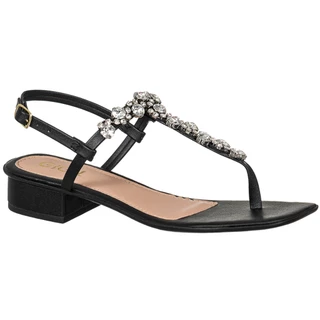 Sandália Feminina Salto Baixo Grosso Pedraria Fio Dental Confortável Promoção Original GiGiL em Oferta na Shopee
