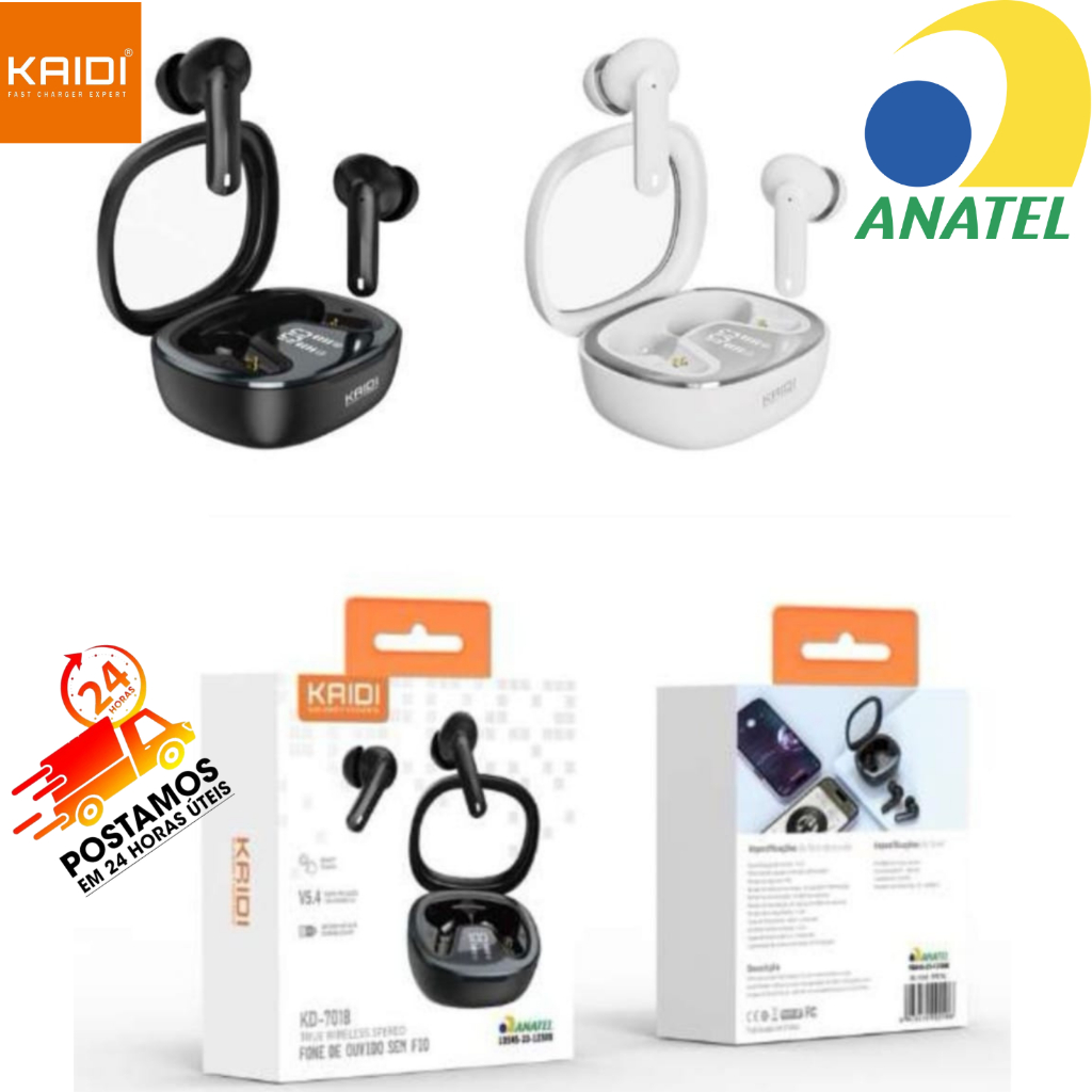 Fone de Ouvido Sem Fio Bluethooth TWS Com Led Kaidi KD-7018