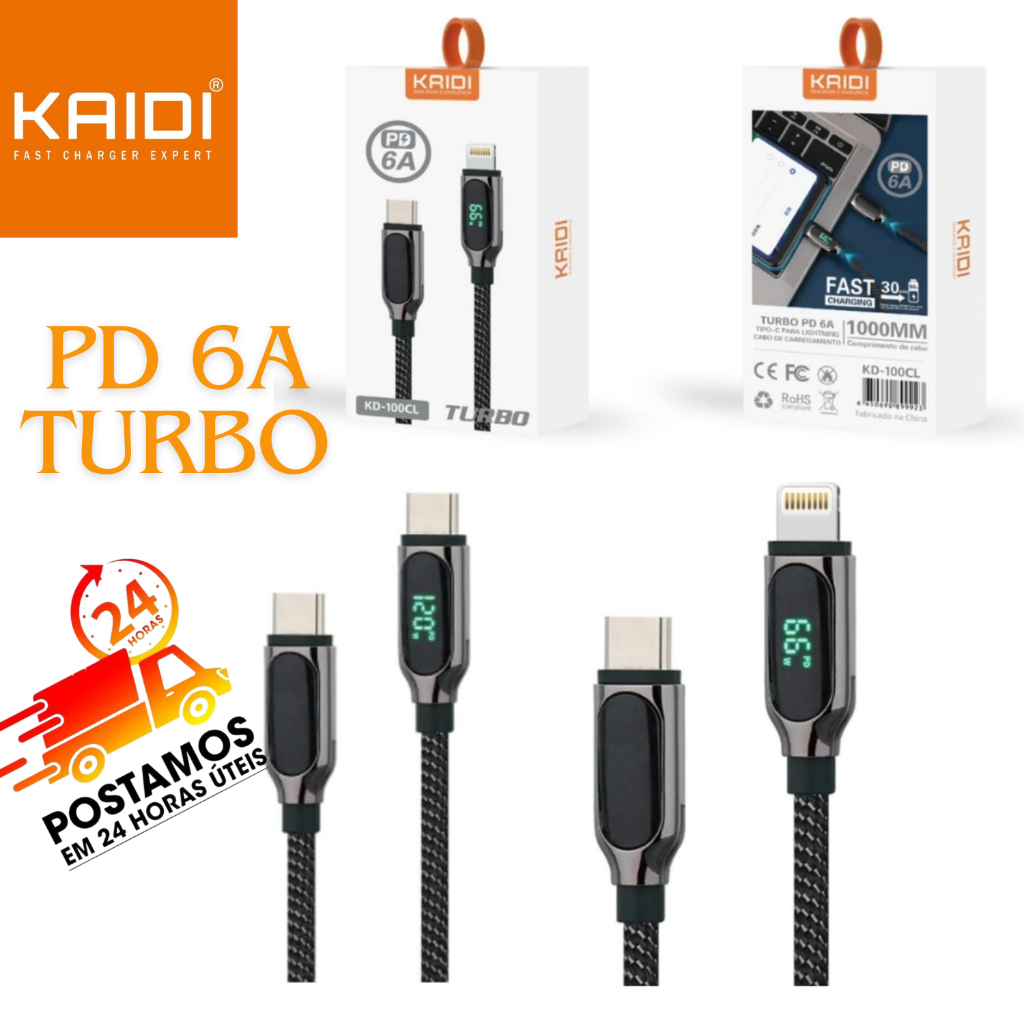 Cabo Tipo-c Iphone/ Tipo-c x Tipo-c PD 6A Turbo Com Led 1 Metro KD