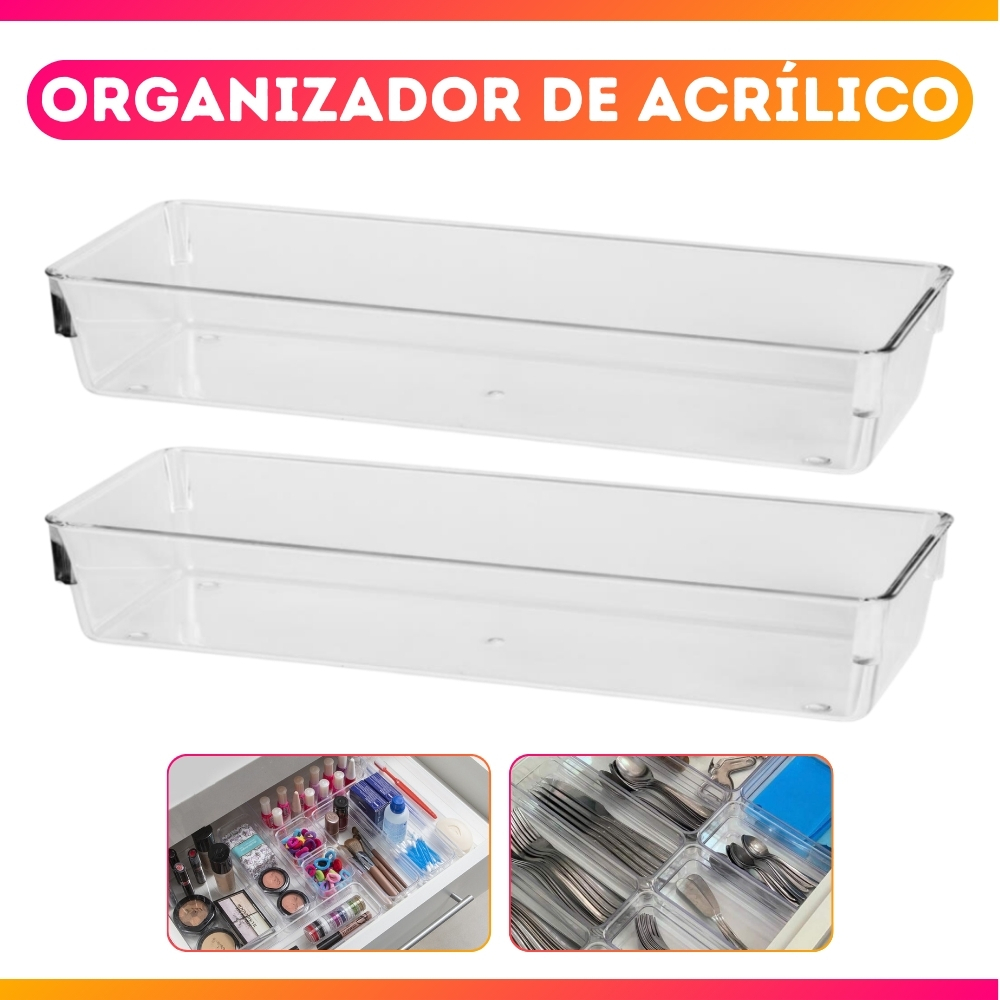 Kit 2 Organizador Acrílico Empilhável Cozinha Gaveta Escritório Ideal Para Maquiagem