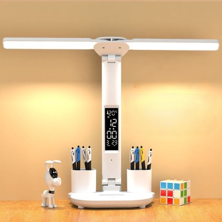 Luminária de mesa Inteligente com Dupla Cabeça para Proteção Ocular, Ideal para Estudantes Universitários em Dormitórios, Luz de Cabeceira Recarregável para Leitura na Mesa.