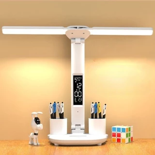 Luminária de mesa Inteligente com Dupla Cabeça para Proteção Ocular, Ideal para Estudantes Universitários em Dormitórios, Luz de Cabeceira Recarregável para Leitura na Mesa.