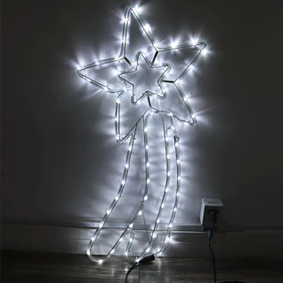 Pisca Estrela Cadente 127V Grande Branco Frio Mangueira Iluminação LED Decorativa Casa Natal Decoração Natalina Enfeite Festa Evento