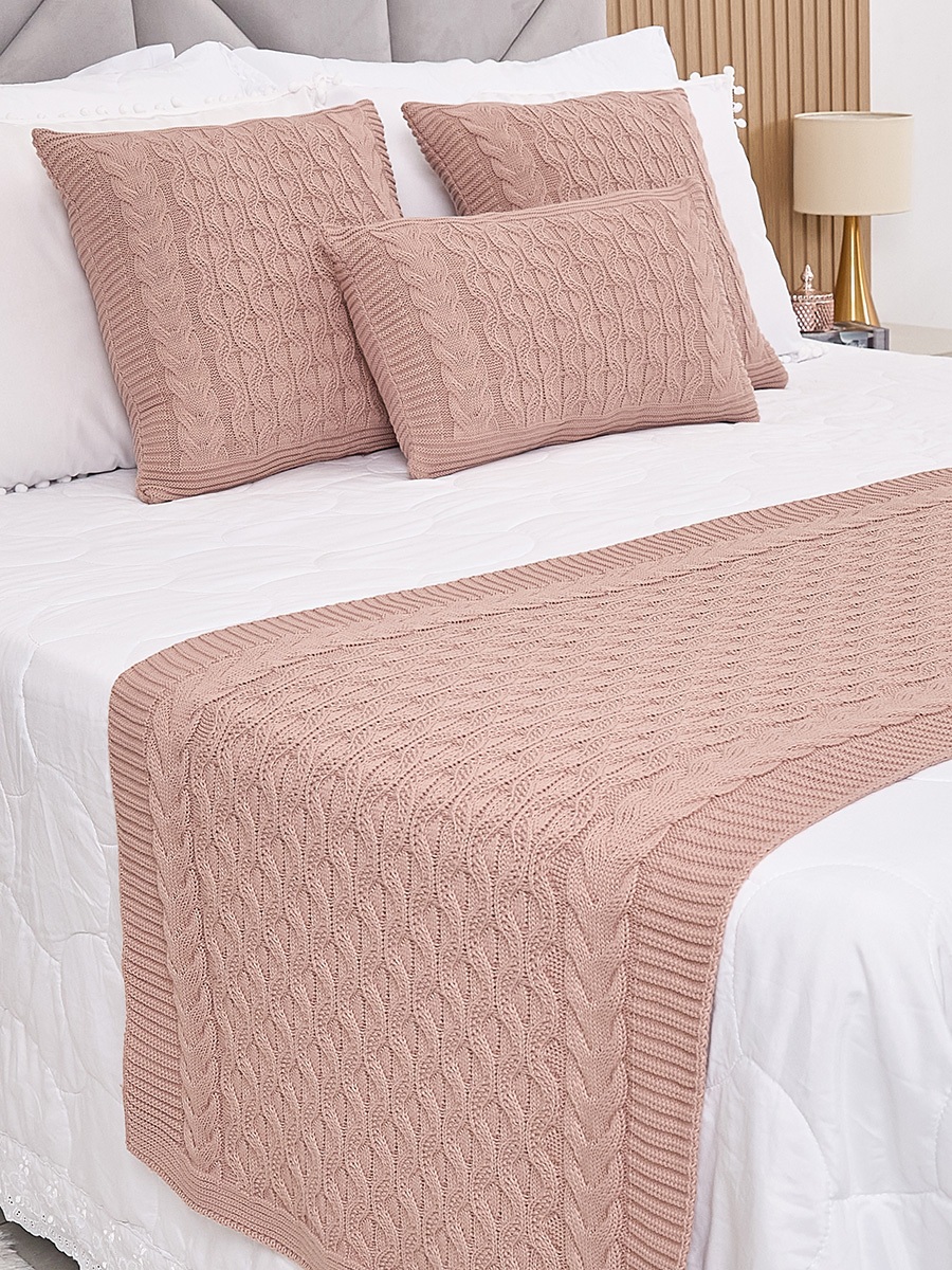 Kit Peseira Tricot Cama Casal Queen Sofisticada + 3 Capas Almofadas ...