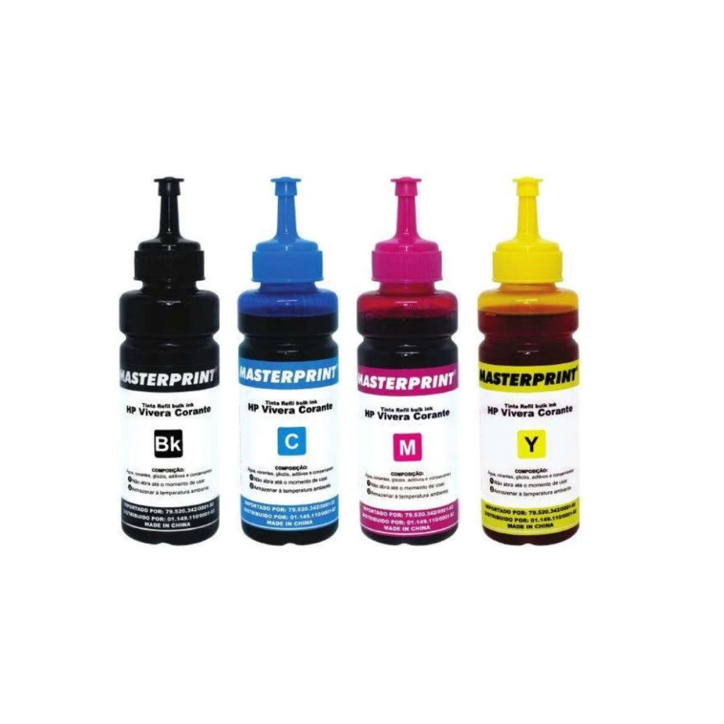 Tinta Compatível Impressora Hp Vivera Bulk Ink 4 Cores Refil Tinta ...
