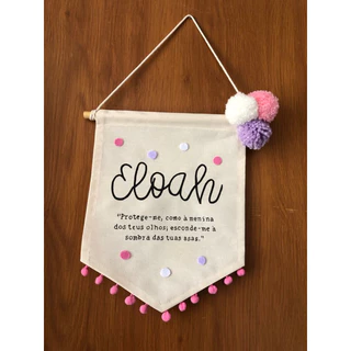 Flâmula infantil com nome e significado/frase para decoração/porta maternidade