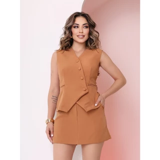 Conjunto Alfaiataria Social Colete e Short Saia Moda Feminina COD 112