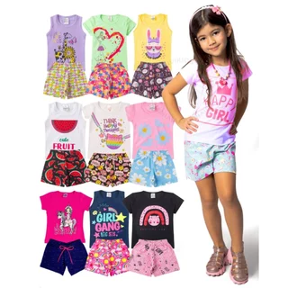 Roupa Infantil Menina Kit Verão 8 Peças Conjunto Feminino Criança 4 Blusa 4 Shorts