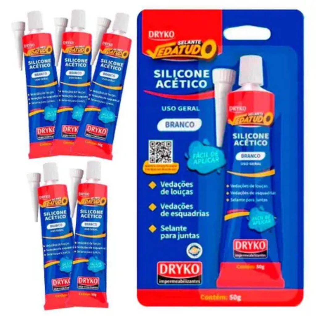 Silicone Acético Antifungo Uso Geral 50g Branco Para Box Banheiro ...