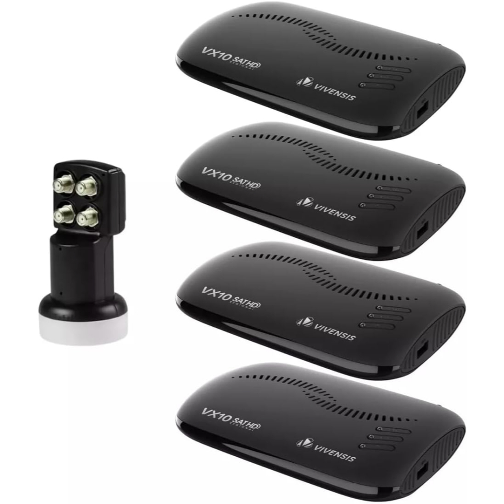 Kit 4 Receptor Digital Vx10 Vivensis Sat Hd com Lnbf Quádruplo Ku ...
