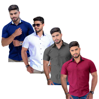 Kit 4 Camisa Social Masculina Manga Curta Slim Exclusivas Oferta