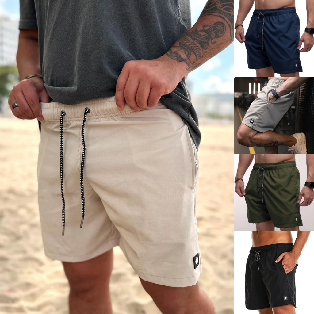 Short Masculino Bermuda Microfibra Tactel Elastano Academia Treino Praia Leve Confortável