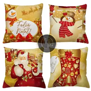 KIT 4 CAPAS DE ALMOFADAS DECORATIVAS NATAL PAPAI NOEL FELIZ NATAL RENA 45x45