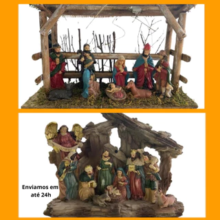Enfeite De Natal Presépio Em Resina e Madeira