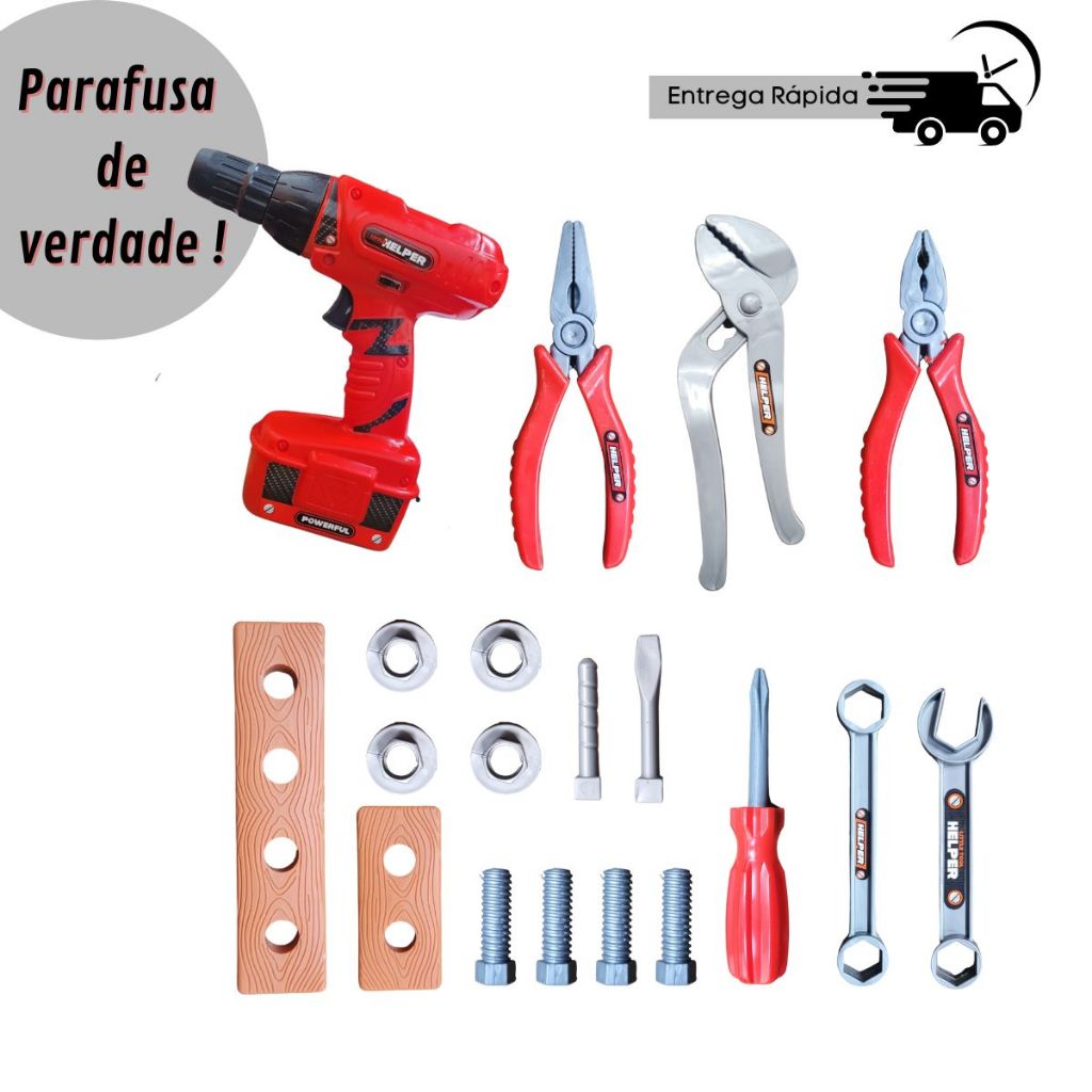 Kit Ferramentas Infantil Parafusadeira E Furadeira Brinquedo Educativos Construção Para Crianças