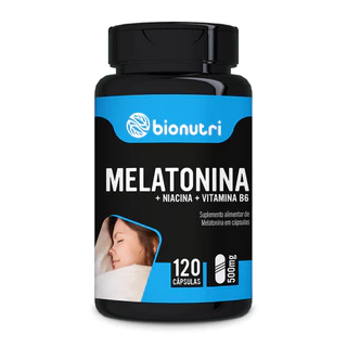 Melatonina + Niacina + Vitamina B6 - 120 cápsulas 500mg - Original Bionutri