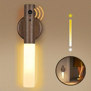 Luminaria Luz Led Recarregável Sensor de Movimento Arandela de Madeira Minimalista Para Mesa Parede