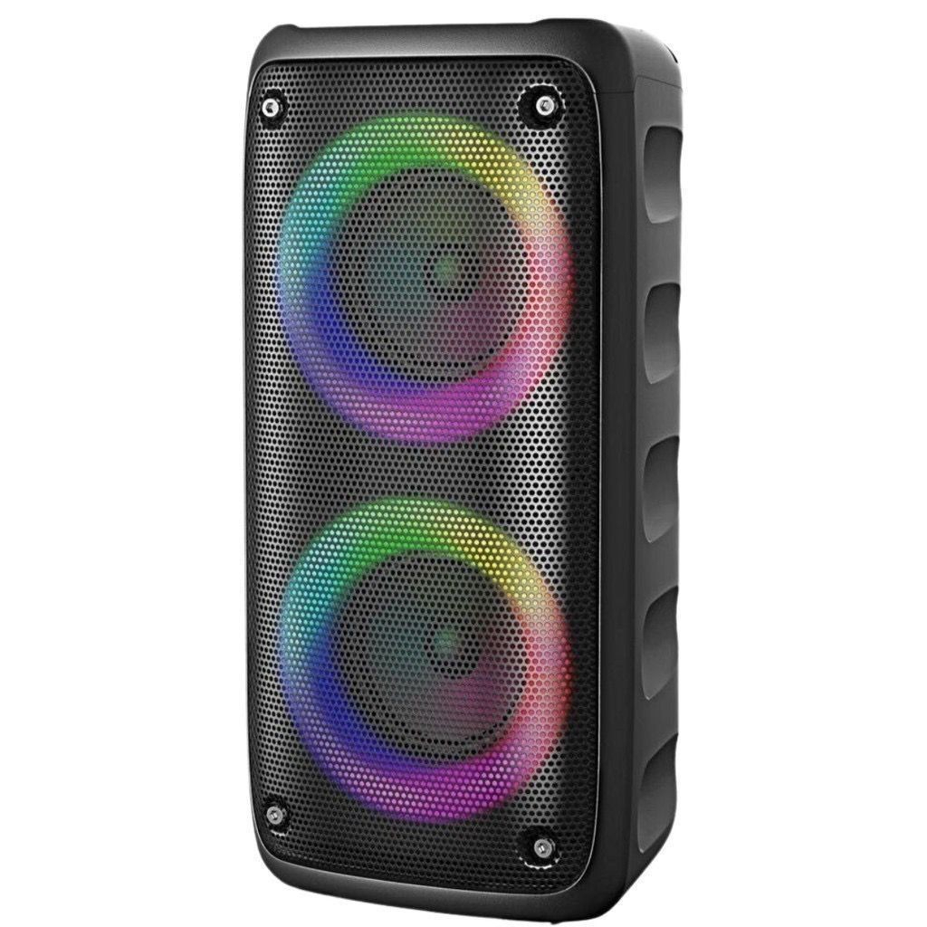 Caixa De Som Amplificada Portátil LED RGB Bluetooth USB SD Entrada P10 Microfone Radio Fm Aux P2