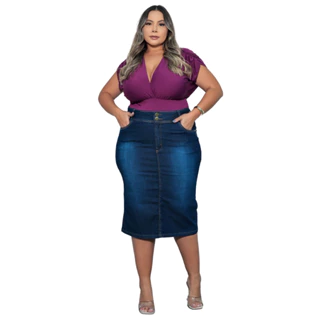 Saia Jeans feminina com lycra tamanhos grande Moda tendência 46 Ao 60