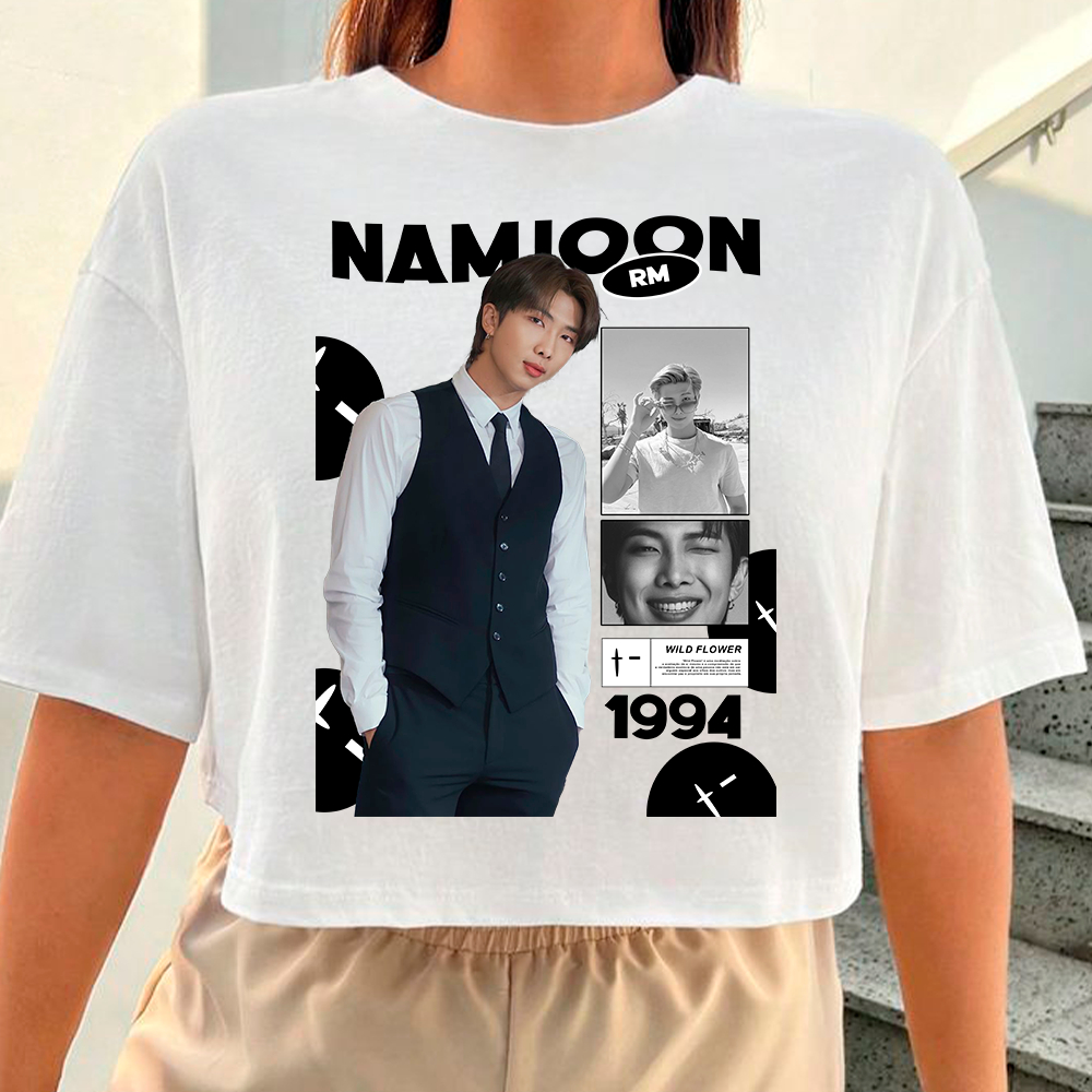 Blusa Cropped Feminino Namjoon Coreano Grupo Kpop Idol Algodao Bts