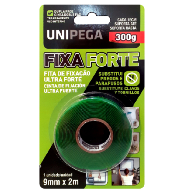 Fita Dupla Face Fixa Forte 9mmX2m 300g - UniPega