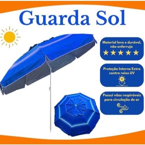 Guarda Sol Articulado Gigante Proteção Uv Praia Piscina Pesca Camping Ombrelone Ferias Portátil 2,40