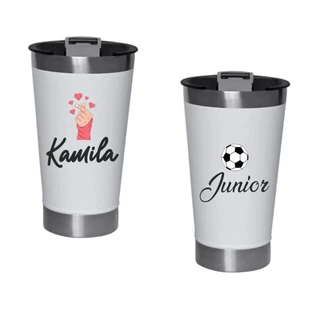 Copo Térmico 473ml c/ Tampa E Abridor Aço Inox personalizado com nome e símbolo
