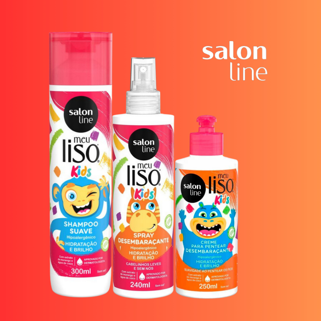 Kit Salon Line Meu Liso Kids Creme de Pentear + Shampoo + Spray ...