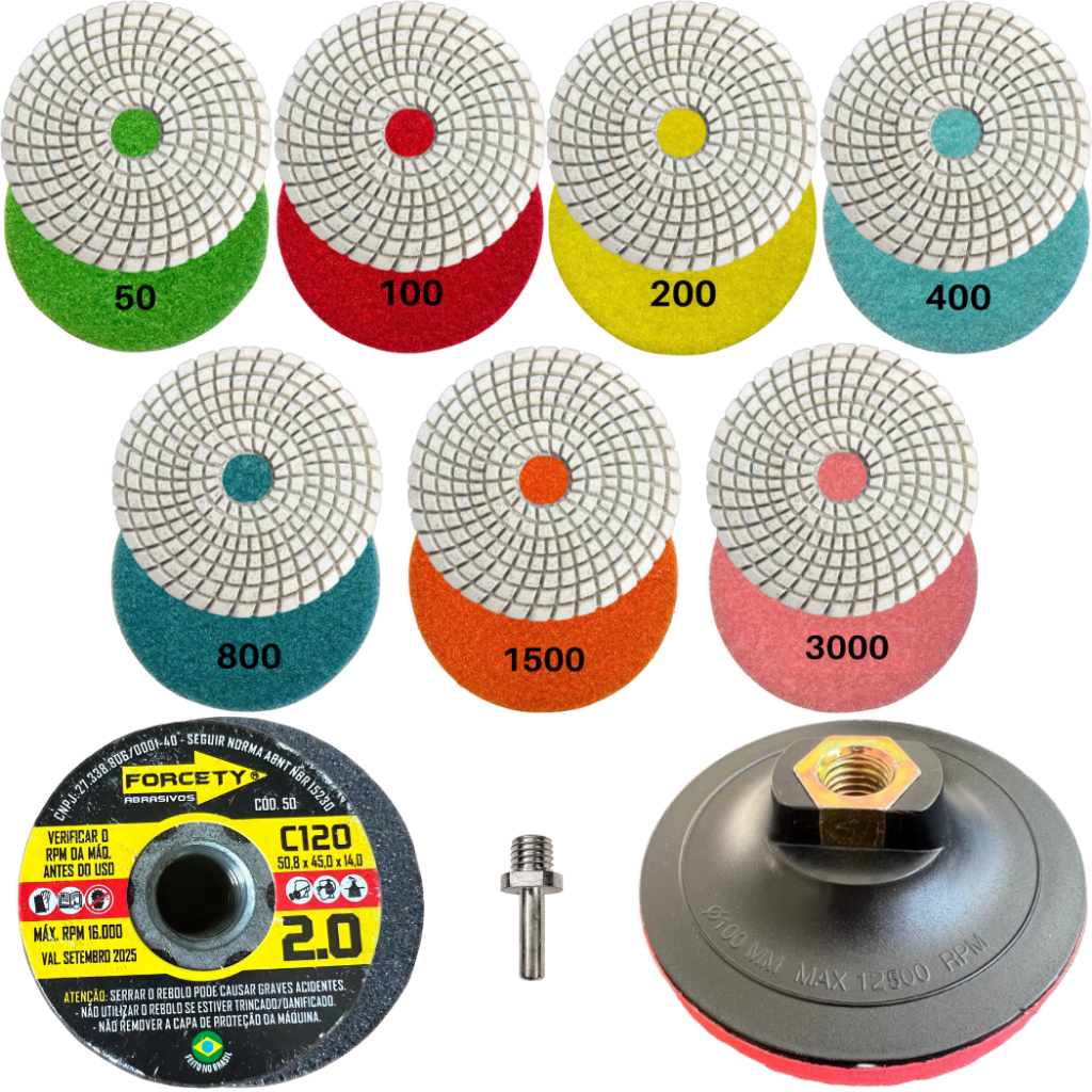 Kit Lixa Diamantada + Rebolo Reto 2 Polegadas + Suporte Desbaste Acabamento E Polimento Porcelanato