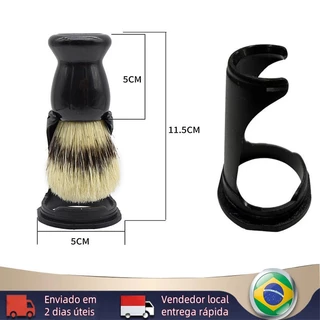 [BR Envio imediato] Pincel De Barba Pelo De Texugo Natural Barbear Com Suporte