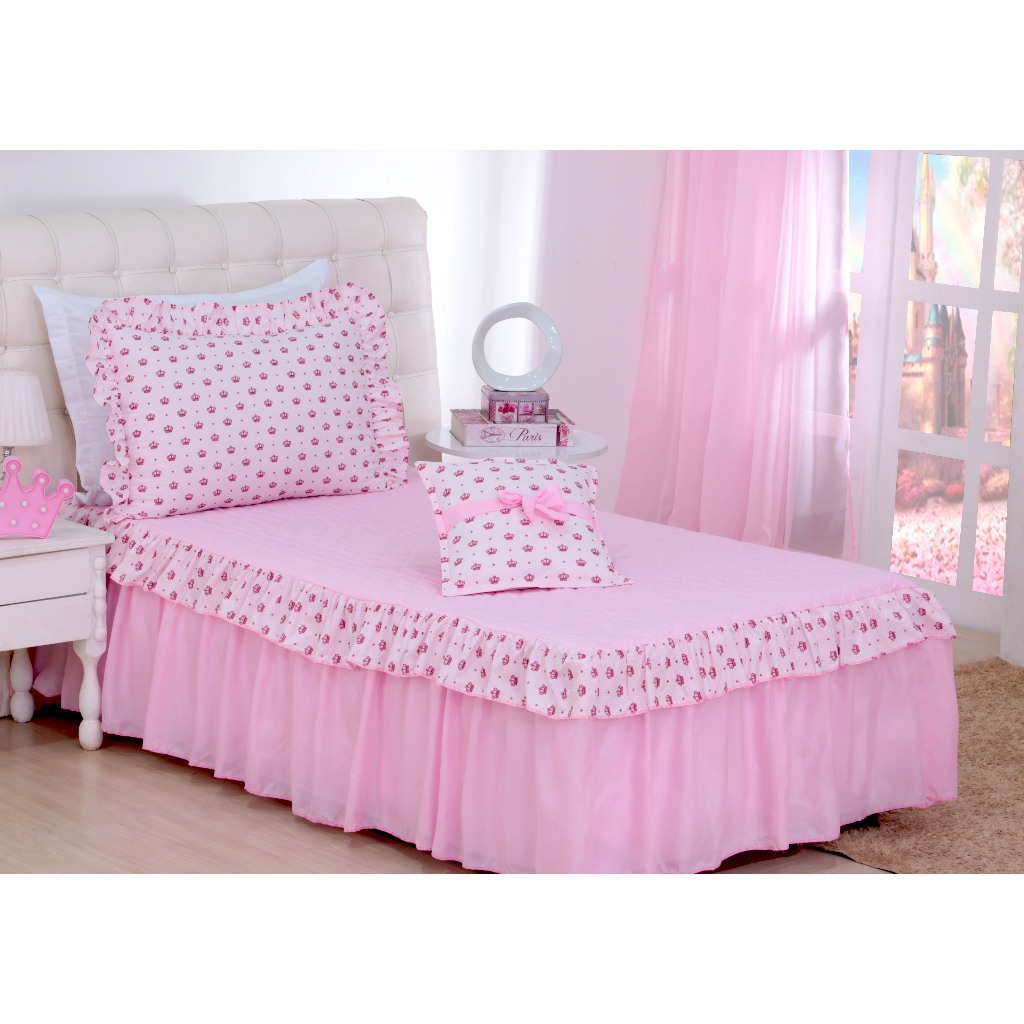 Kit Colcha Solteiro Princesa 3 peças Rosa | Shopee Brasil