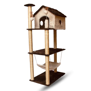 Arranhador Gato Casa Três Andares com Rede e Brinquedo Exclusivo