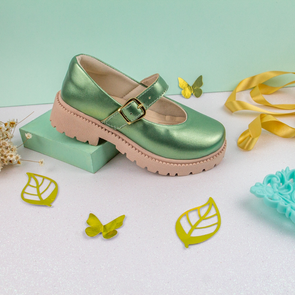 Sapato Sapatilha Tratorada Verde Mary Jane Infantil Menina Juvenil