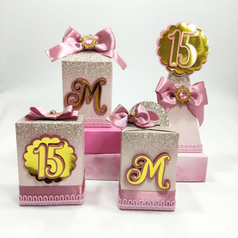 Kit Festa Personalizado Super Luxo Rose 15 anos (12 Lembrancinhas ...