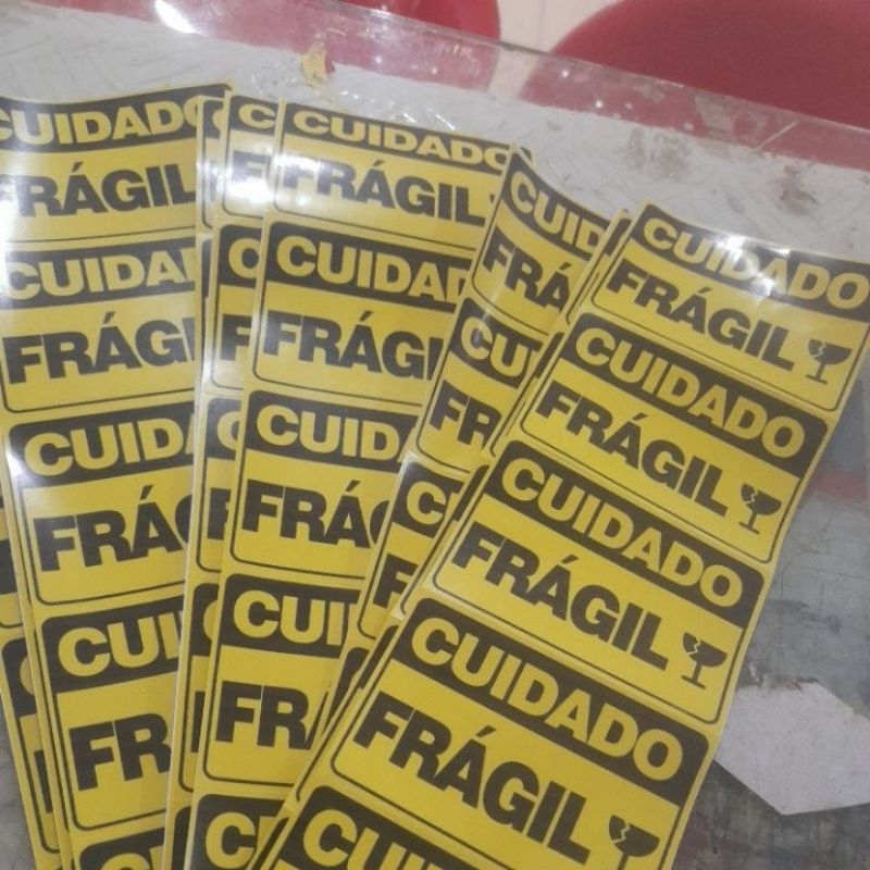 cartela com 5 adesivos cuidado frágil 8,5x5,5cm | Shopee Brasil