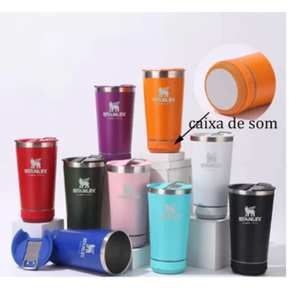 420ML Copo térmico inox com tampa abridor Caneca de cerveja com áudio Bluetooth