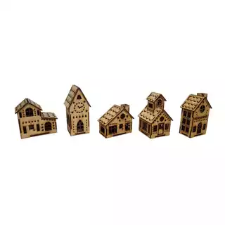 Vila Natalina Kit com 5 Casinhas em MDF Medidas de 9 a 15 cm de Altura MONTADAS 01