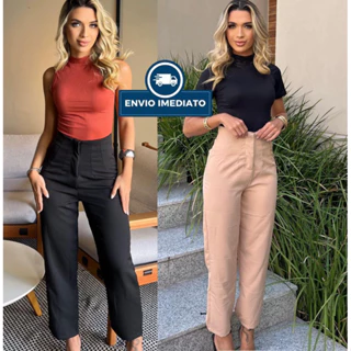 Calça Alfaiataria estilo Feminina Cintura Alta Com ziper Social Elegante Moda Luxo Blogueirinha