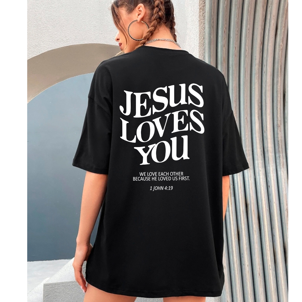 Camiseta T-shirt Jesus Loves Confortavel Premium Religiao Algodao