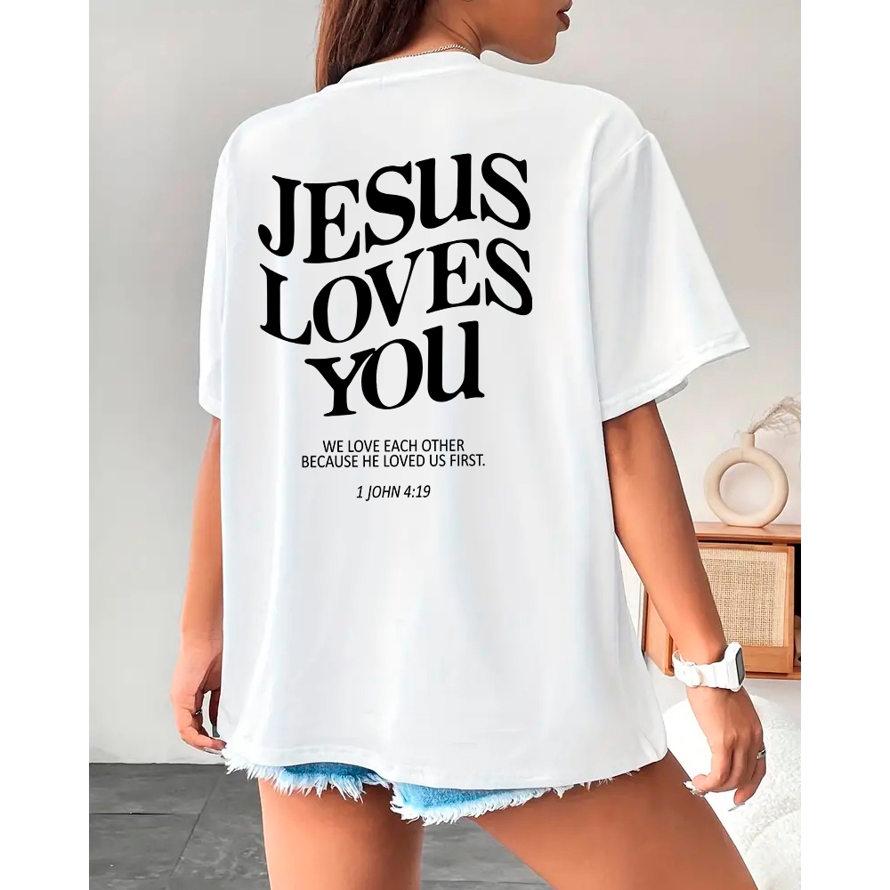 Camiseta T-shirt Jesus Loves Confortavel Premium Religiao Algodao
