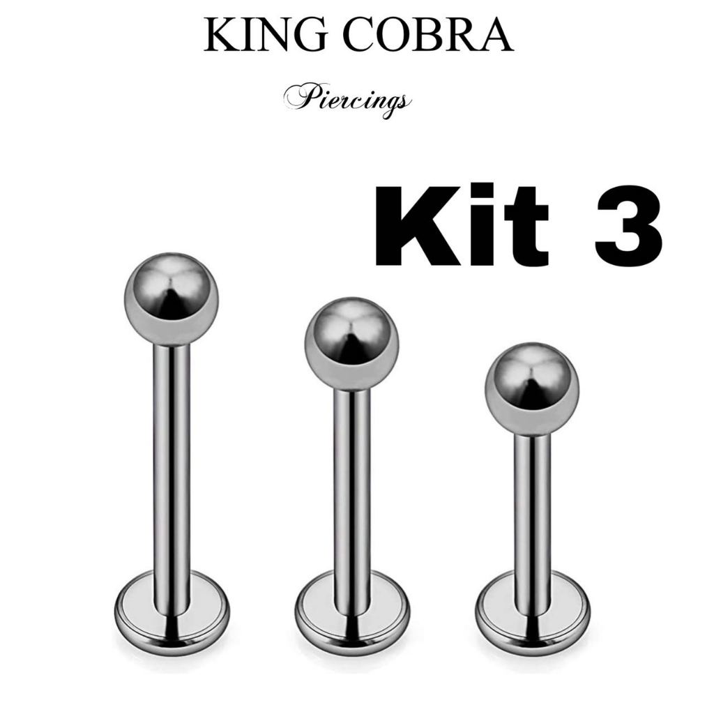Kit 3 Piercing Labret Prata Em Aço Cirúrgico Tragus Medusa Conch ...